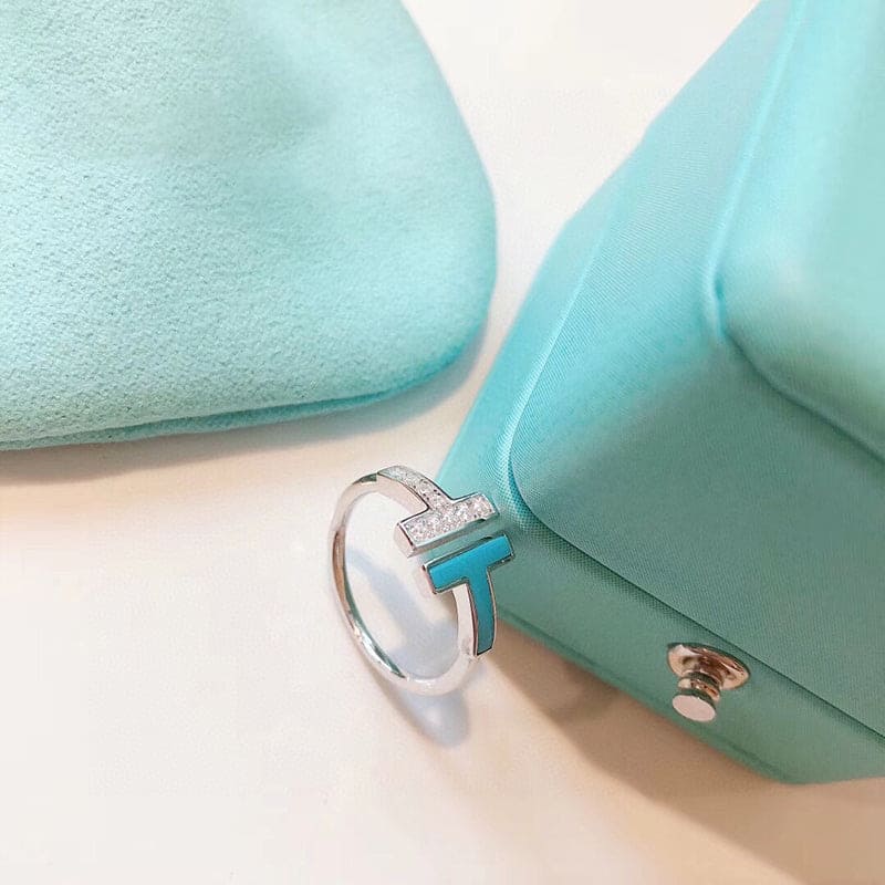 18K Tiffany Diamond & Turquoise Wire Ring