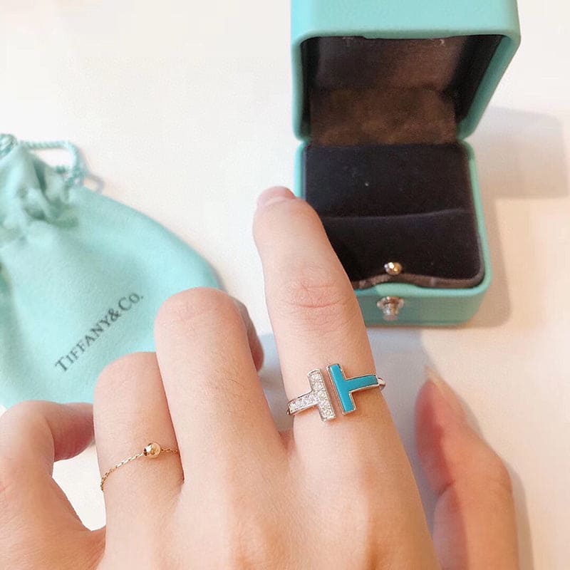 18K Tiffany Diamond & Turquoise Wire Ring