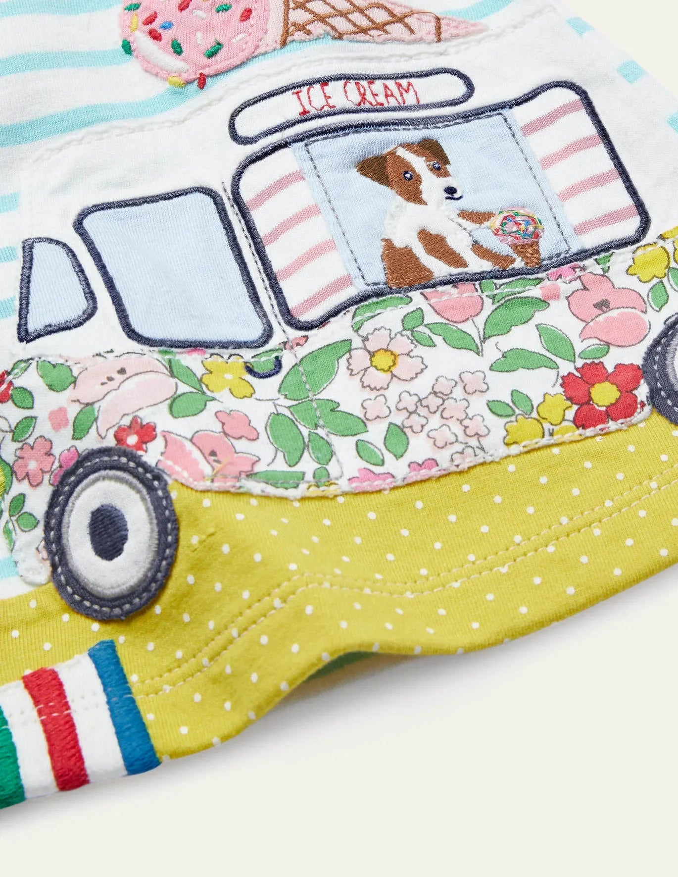 Baby Boden Applique Dress & Leggings Set in Ivory/Aqua Blue Truck