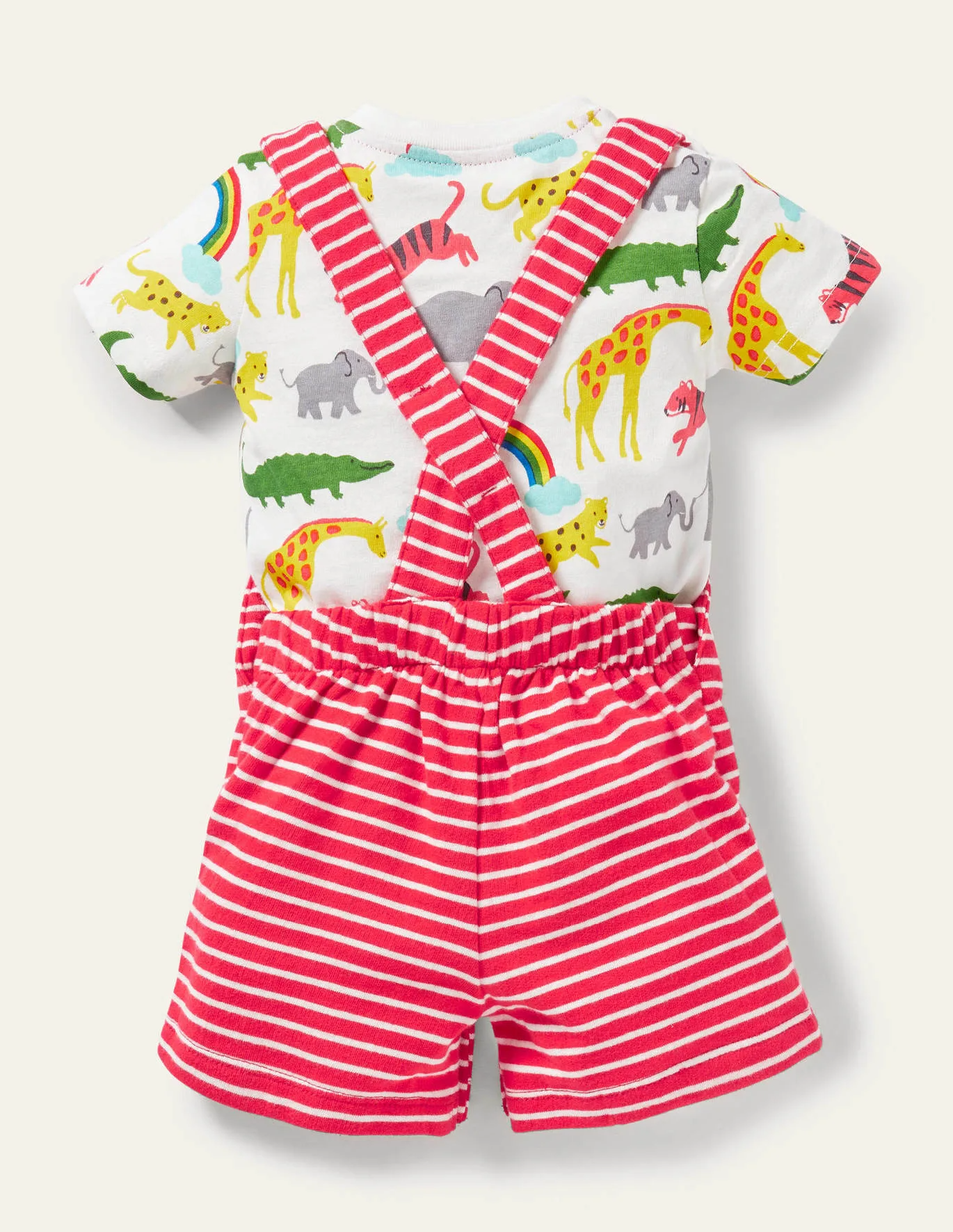 Baby Boden Short Jersey Dungaree Set Strawberry Tart/Ivory