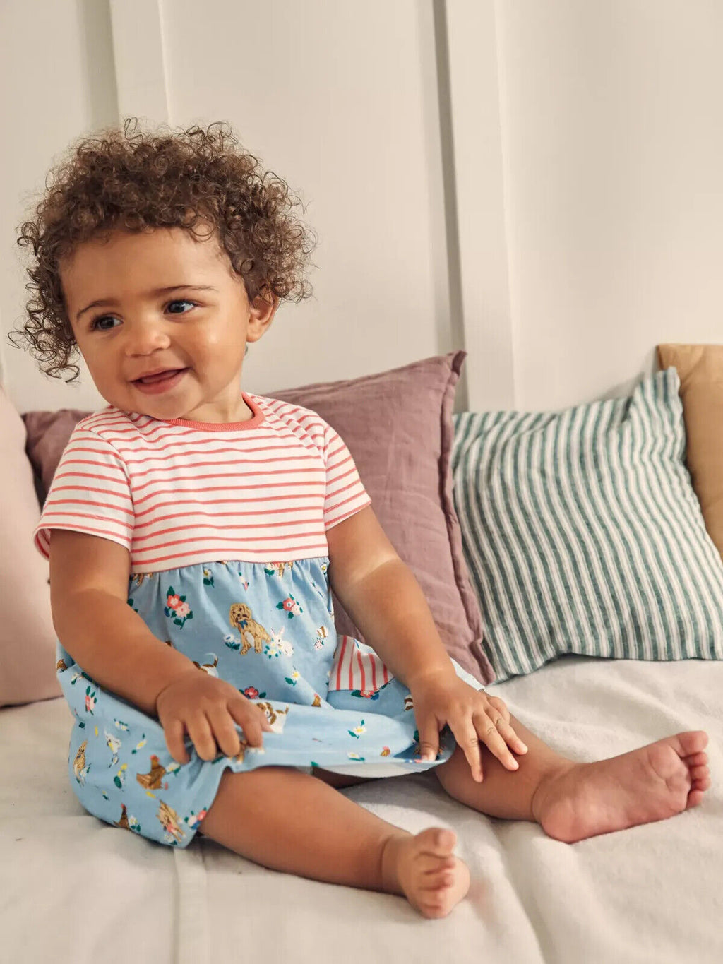 Baby Boden Hotchpotch Jersey Dress Set In Multi Floral Pets