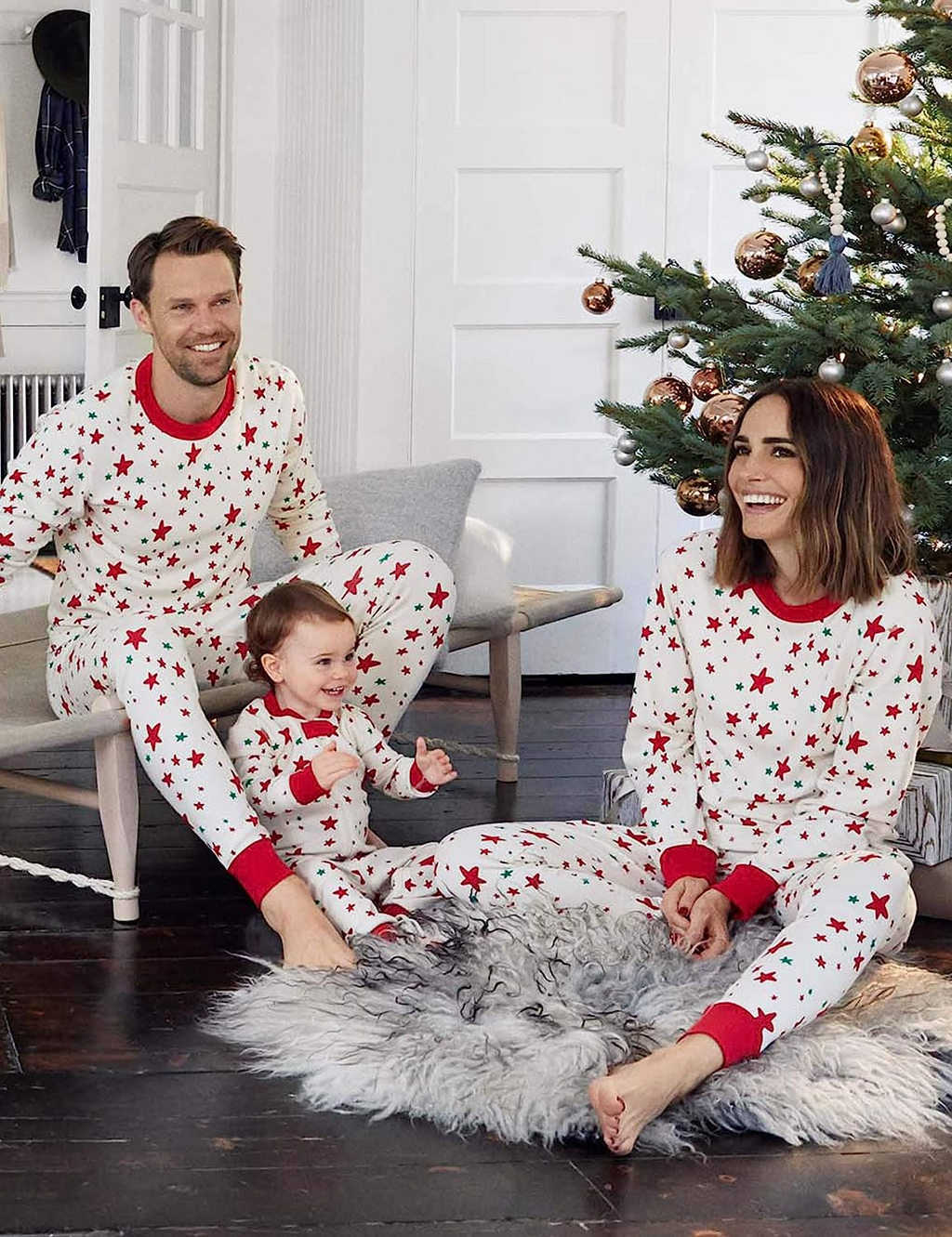 Kids Star Print Pyjama Set in Ivory Red MIX