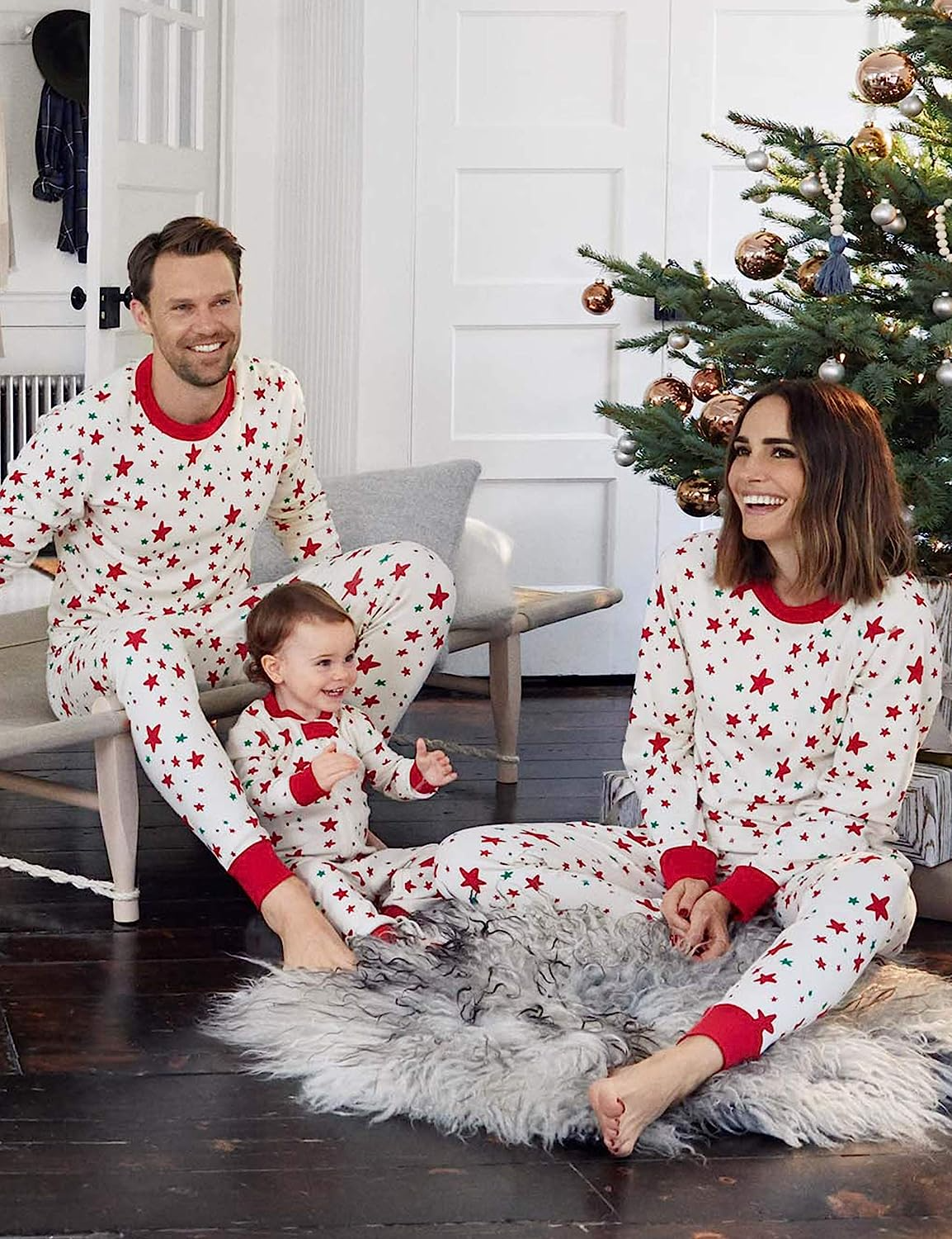 Kids Star Print Pyjama Set in Ivory Red MIX