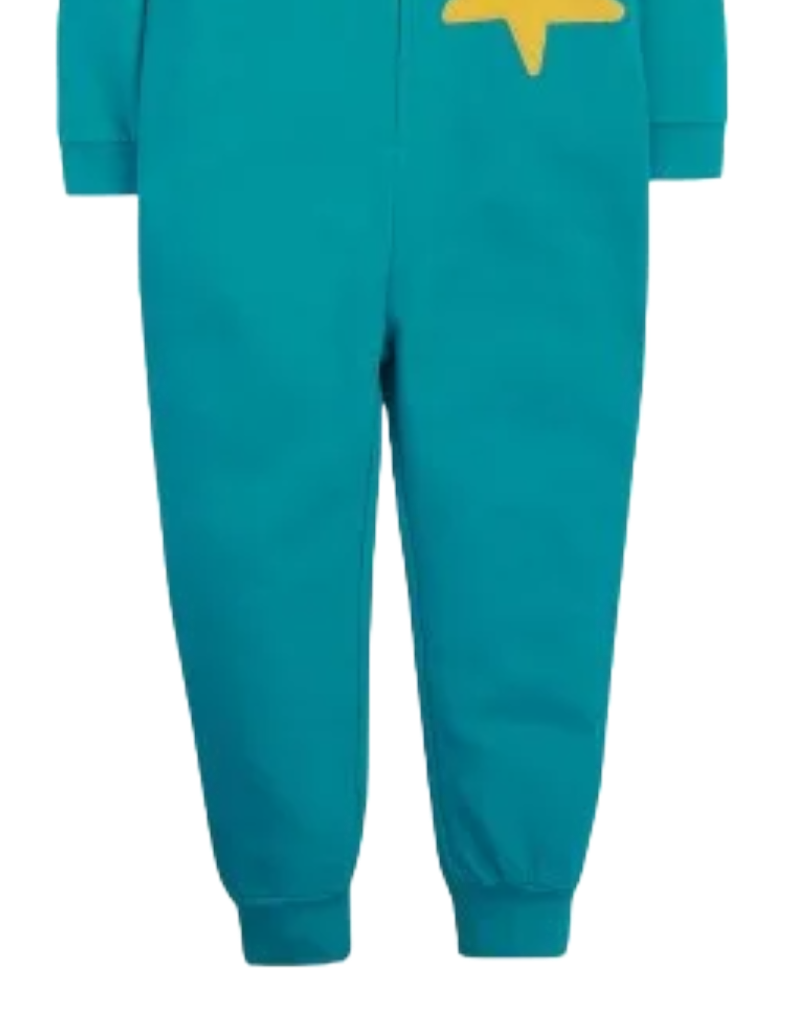Frugi Kids Shooting Star Rainbow Applique Snuggle Suit in Camper blue (Slightly Defect)