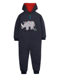 Frugi Kids Rhino Applique Snuggle Suit in Indigo Blue and Red (Slightly Defect)