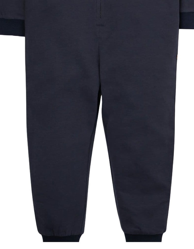 Frugi Kids Rhino Applique Snuggle Suit in Indigo Blue and Red (Slightly Defect)