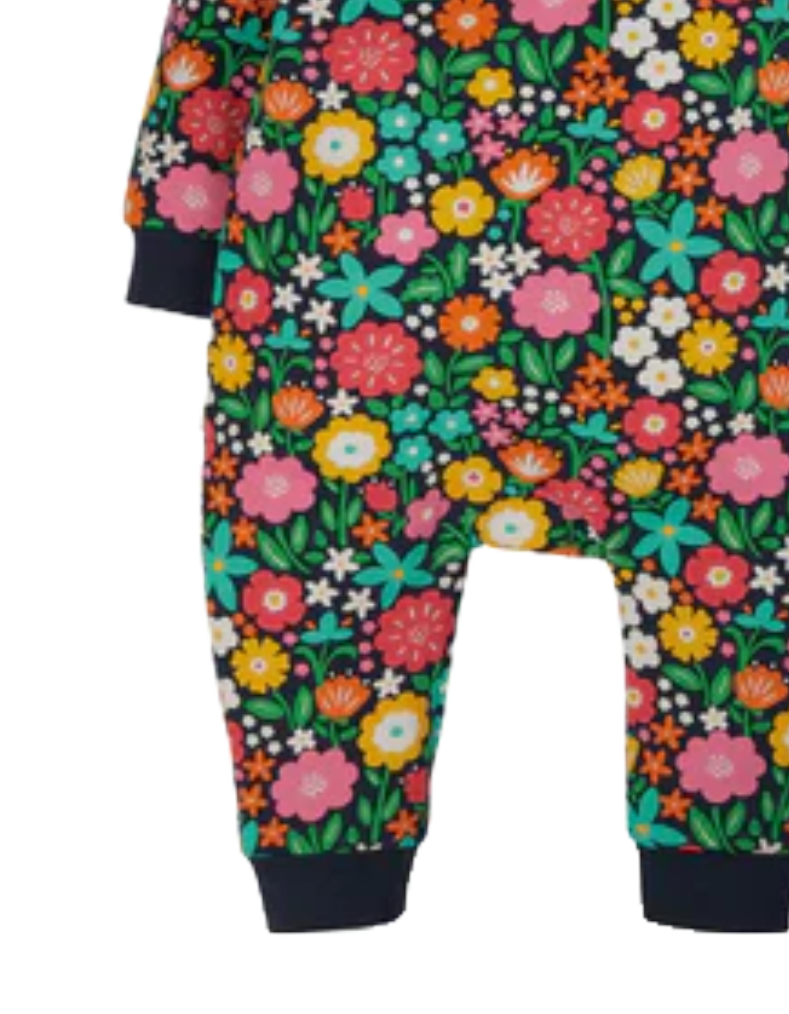 Frugi Girl's Cozy Full Length Big Snuggle Suit in Indigo Kernow Floral
