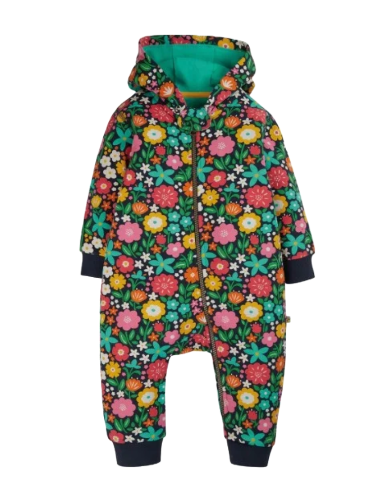 Frugi Girl's Cozy Full Length Big Snuggle Suit in Indigo Kernow Floral