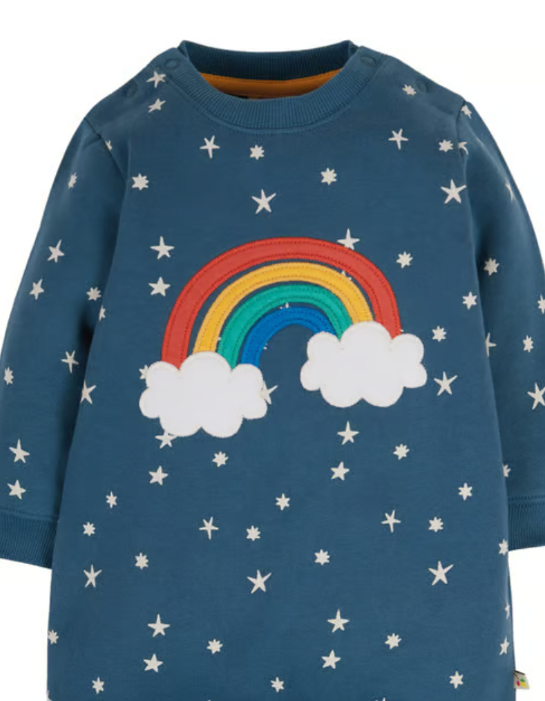 Frugi Kids Rainbow Applique Snuggle Suit in Navy Abisko Stars