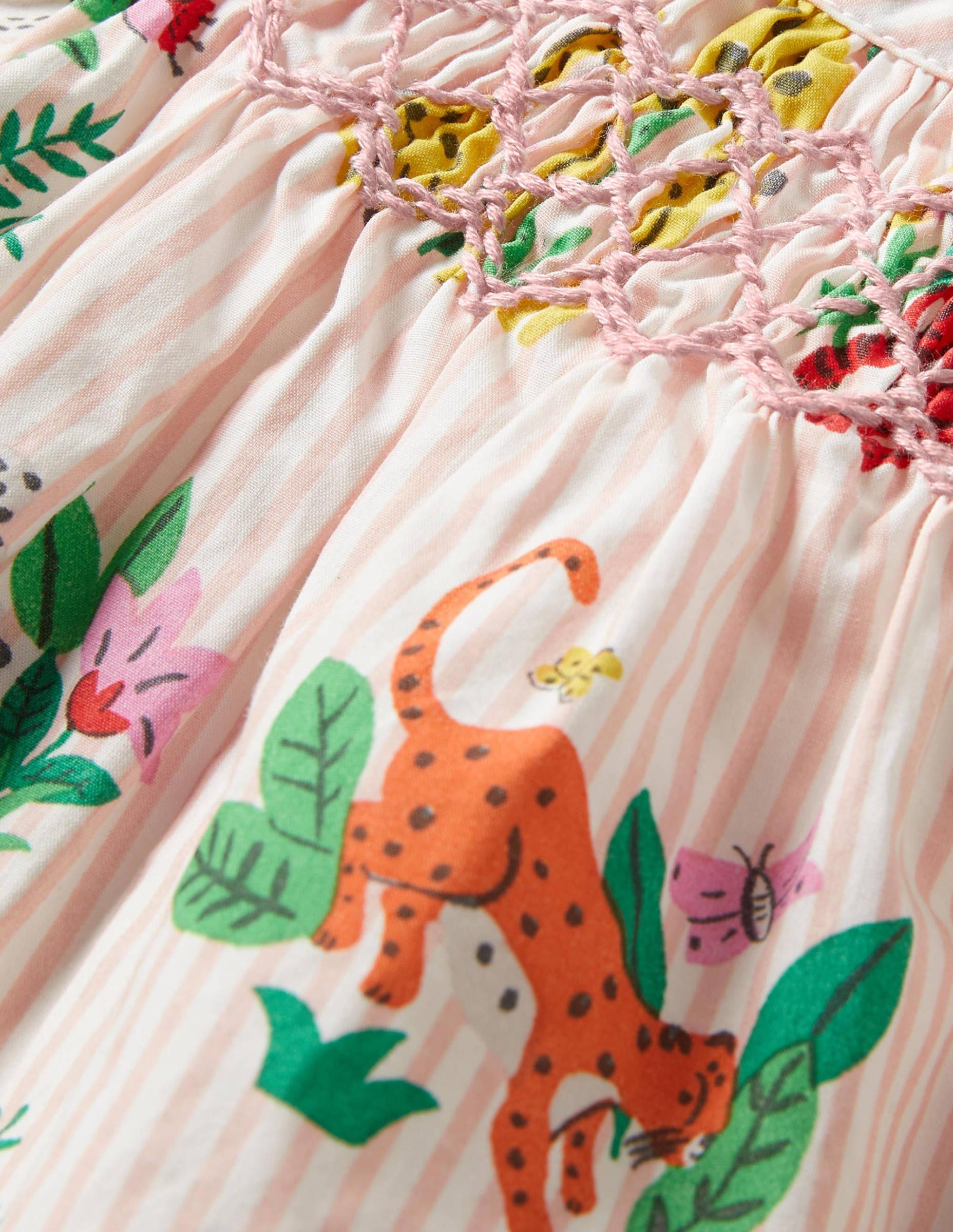 Baby Boden Smocked Dress in Boto Pink Jungle Friends