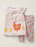 Baby Boden Baby Chicken Big Applique Dress and Leggings Set in Multi