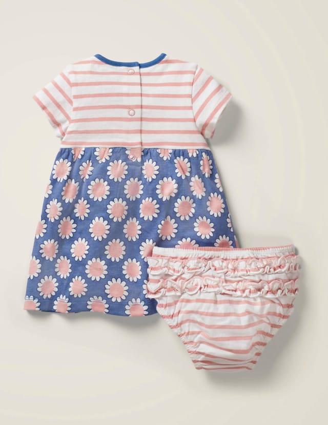 Baby Boden Baby Floral Hotchpotch Dress & Knickers Set in Pink/ Blue
