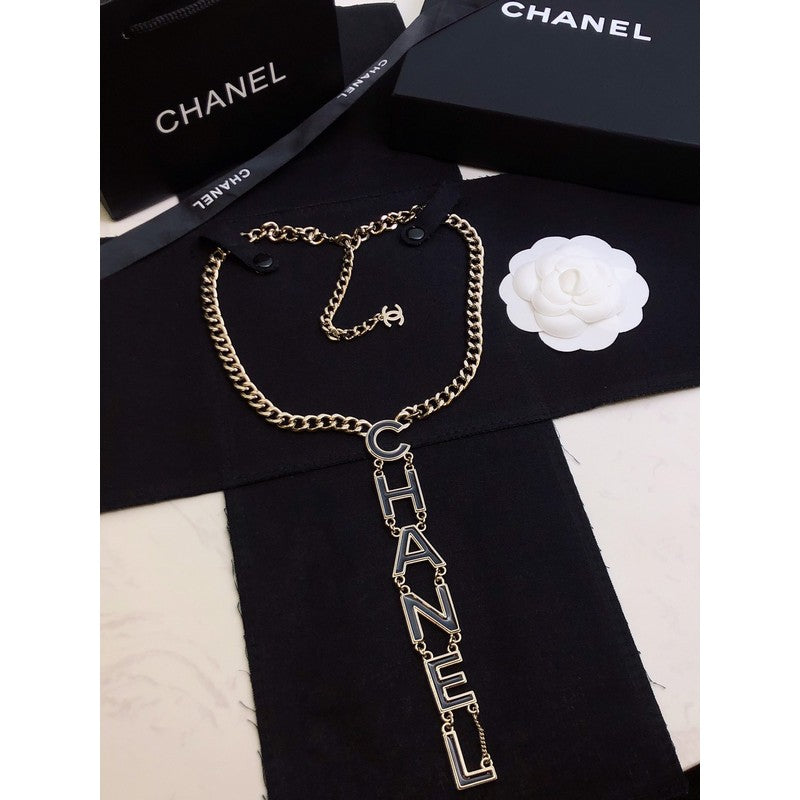 18K  Chanel 22S Big Black Logo Necklace
