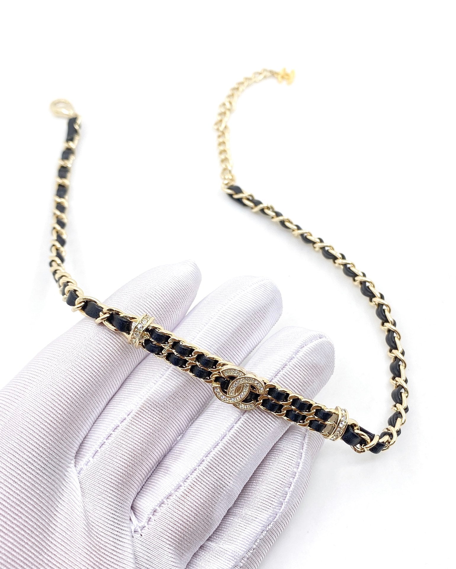 18K  Chanel Leather Choker Necklace