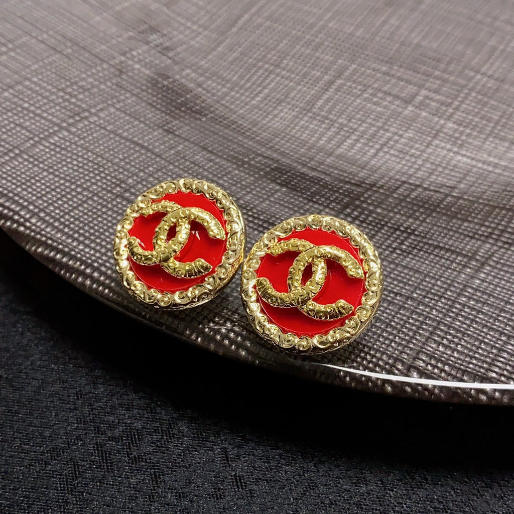 18K  Chanel Black & Red Earrings