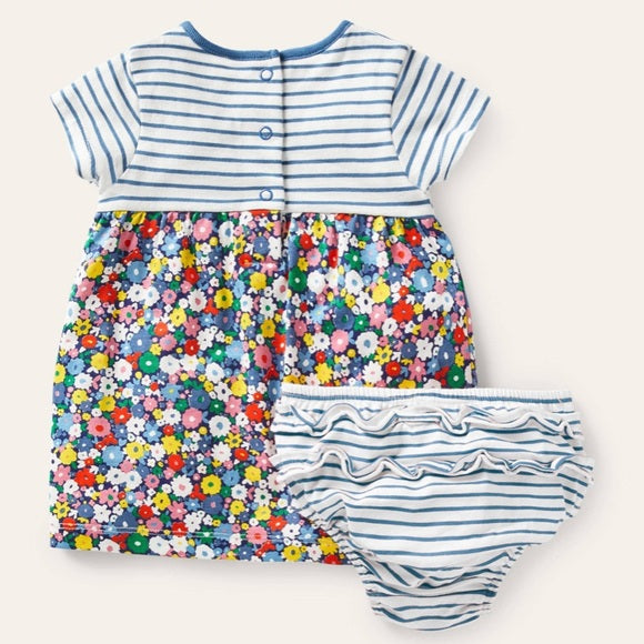 Baby Boden Jersey Hotchpotch Dress in Blue Multi Floral