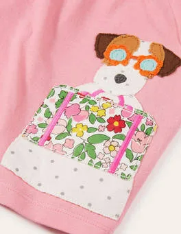 Baby Boden Jersey Applique Top in Pink Lemonade Vintage Floral (Slightly Defect)